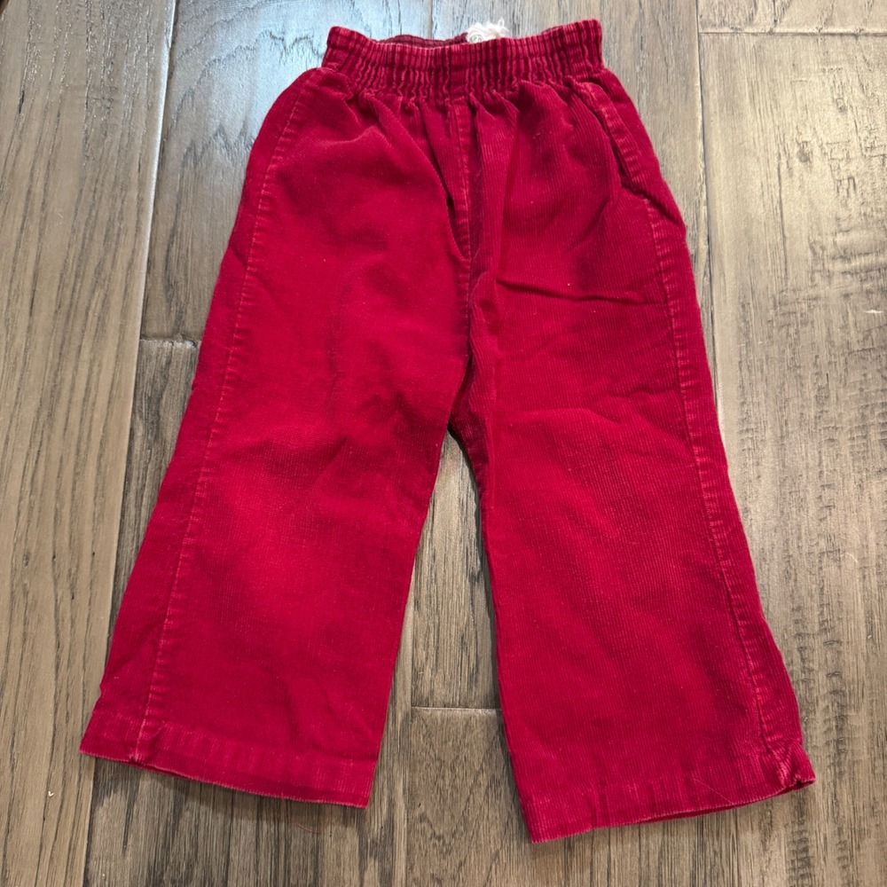 Vintage Prolific‎ Kids Corduroy Pants Red Elastic Waist Wide Leg Japan Retro